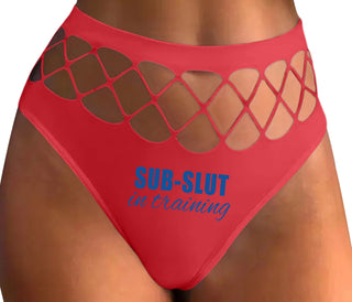 Sub Slut In Training - Red Fishnet Thong