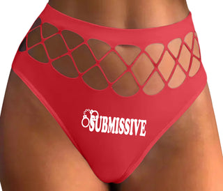 Submissive - Cuff Logo - Red Fishnet Thong