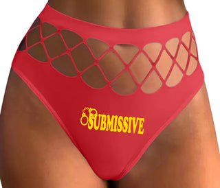 Submissive - Cuff Logo - Red Fishnet Thong
