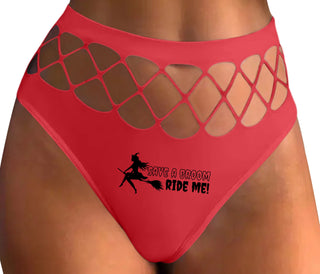 Save A Broom - Ride Me - Witch - Red Fishnet Thong