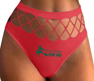 Save A Broom - Ride Me - Witch - Red Fishnet Thong