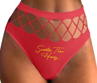 Sweeter Than Honey - Red Fishnet Thong