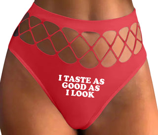 I Taste As Good As I Look - Red Fishnet Thong