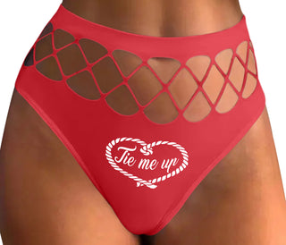 Tie Me Up - Cute Rope Design - Red Fishnet Thong