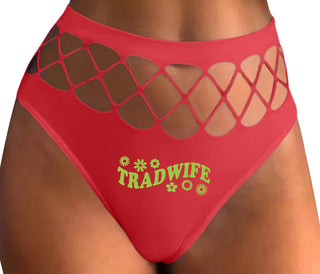 TradWife - Flower Design - Red Fishnet Thong