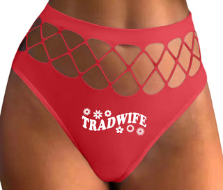 TradWife - Flower Design - Red Fishnet Thong