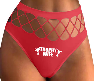 Trophy Wife Award - Red Fishnet Thong