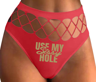 Use My Sissy Hole - Red Fishnet Thong