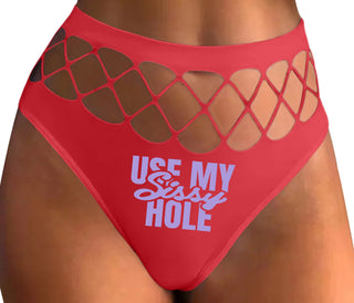 Use My Sissy Hole - Red Fishnet Thong