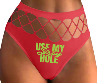 Use My Sissy Hole - Red Fishnet Thong