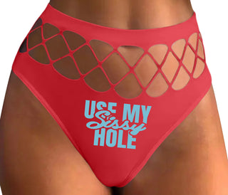 Use My Sissy Hole - Red Fishnet Thong