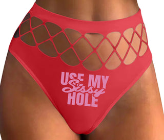 Use My Sissy Hole - Red Fishnet Thong