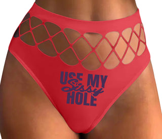 Use My Sissy Hole - Red Fishnet Thong
