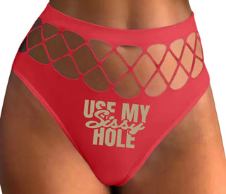 Use My Sissy Hole - Red Fishnet Thong