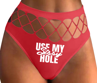 Use My Sissy Hole - Red Fishnet Thong