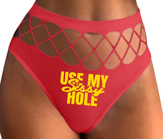 Use My Sissy Hole - Red Fishnet Thong
