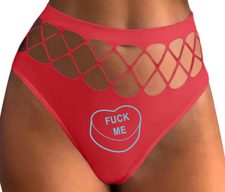 Fuck Me - Valentines Day Candy - Red Fishnet Thong