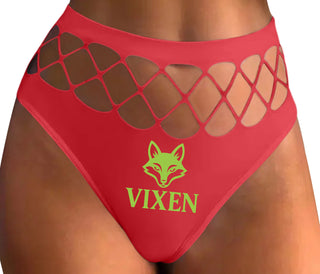 Vixen With Fox Logo - Red Fishnet Thong