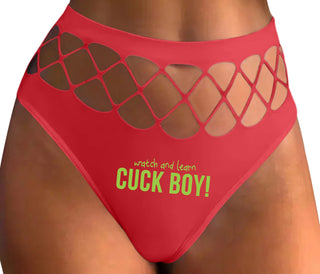 Watch And Learn Cuck Boy - Red Fishnet Thong