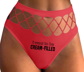 I Want To Be Cream Filled - Red Fishnet Thong