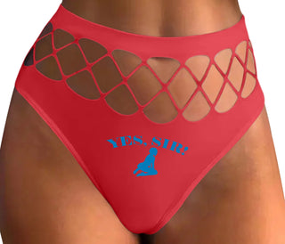 Yes Sir - Submissive Woman - Red Fishnet Thong
