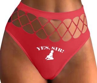 Yes Sir - Submissive Woman - Red Fishnet Thong