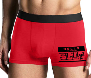 Hello My Name Is Slut - Mens Red Boxer Brief