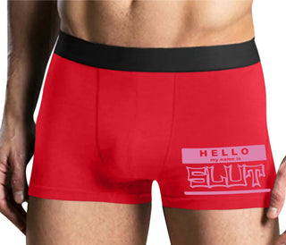 Hello My Name Is Slut - Mens Red Boxer Brief