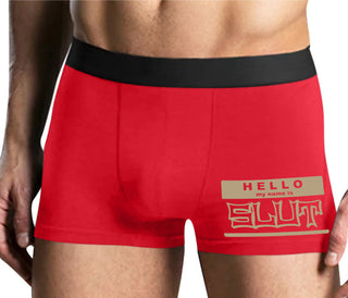 Hello My Name Is Slut - Mens Red Boxer Brief