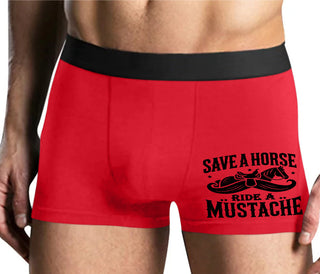 Save A Horse Ride A Mustache - Mens Red Boxer Brief