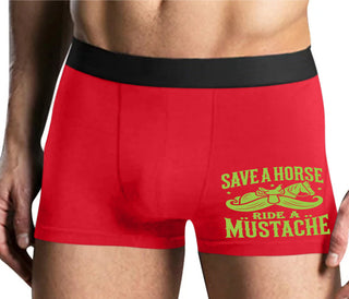 Save A Horse Ride A Mustache - Mens Red Boxer Brief
