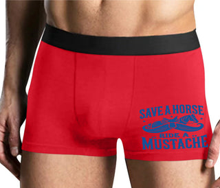 Save A Horse Ride A Mustache - Mens Red Boxer Brief