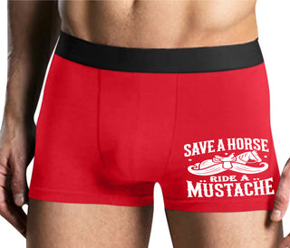 Save A Horse Ride A Mustache - Mens Red Boxer Brief