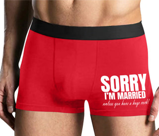Sorry I'm Married Unless You Have A Huge Cock - Mens Red Boxer Brief