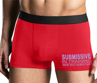 Submissive In Training How May I Serve You - Mens Red Boxer Brief