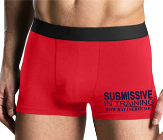 Submissive In Training How May I Serve You - Mens Red Boxer Brief