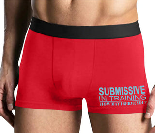 Submissive In Training How May I Serve You - Mens Red Boxer Brief