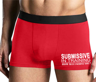 Submissive In Training How May I Serve You - Mens Red Boxer Brief