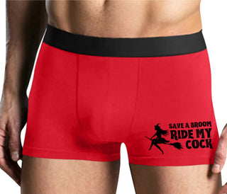 Save A Broom - Ride My Cock - Mens Red Boxer Brief