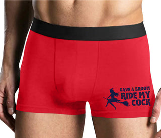 Save A Broom - Ride My Cock - Mens Red Boxer Brief