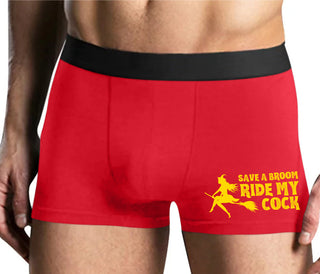 Save A Broom - Ride My Cock - Mens Red Boxer Brief