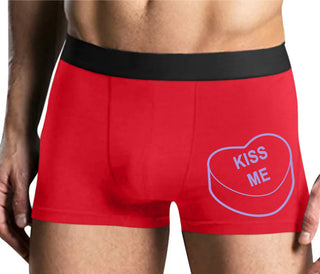 Valentines Day Candy - Kiss Me - Mens Red Boxer Brief