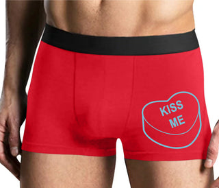 Valentines Day Candy - Kiss Me - Mens Red Boxer Brief