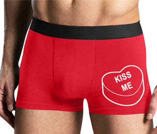 Valentines Day Candy - Kiss Me - Mens Red Boxer Brief