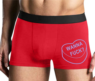 Valentines Day Candy - Wanna Fuck - Mens Red Boxer Brief