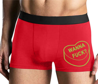 Valentines Day Candy - Wanna Fuck - Mens Red Boxer Brief