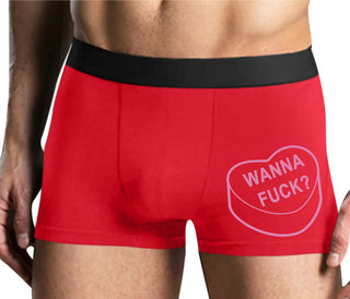Valentines Day Candy - Wanna Fuck - Mens Red Boxer Brief