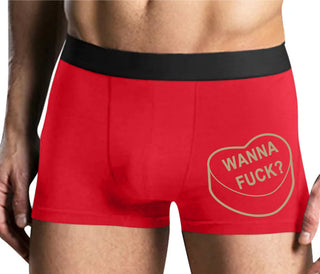 Valentines Day Candy - Wanna Fuck - Mens Red Boxer Brief