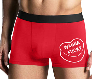 Valentines Day Candy - Wanna Fuck - Mens Red Boxer Brief