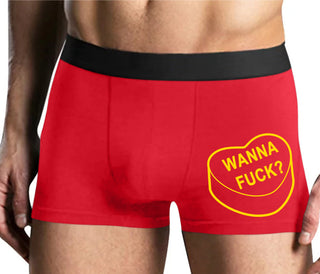 Valentines Day Candy - Wanna Fuck - Mens Red Boxer Brief